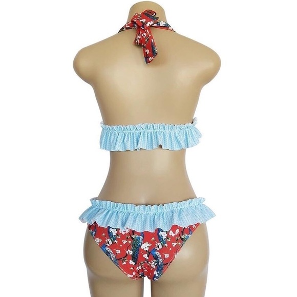 Peacock Print Two Piece Red Bikini - Picture 4 of 4